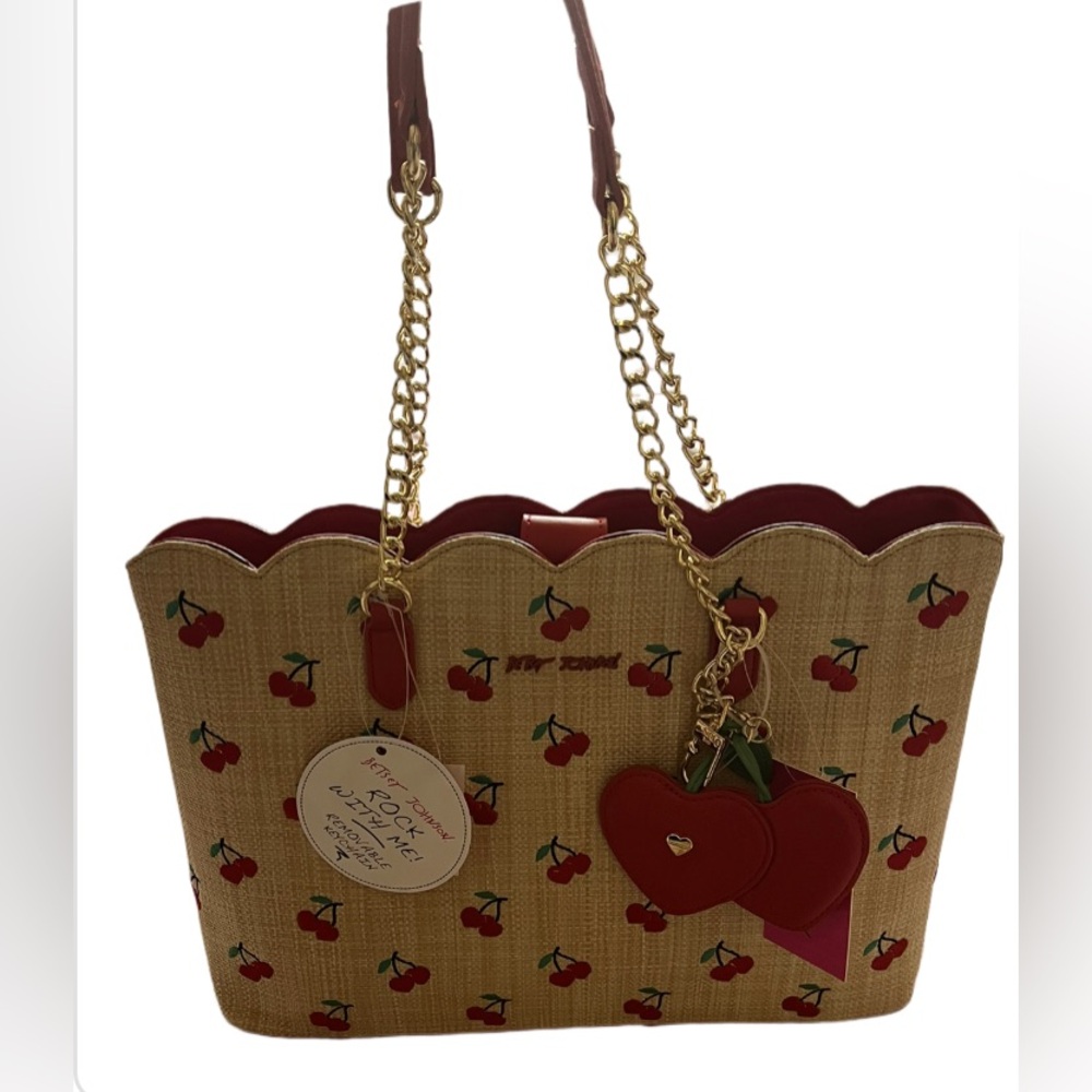 Betsey Johnson Cherry Print Tote Bag - Red and Tan